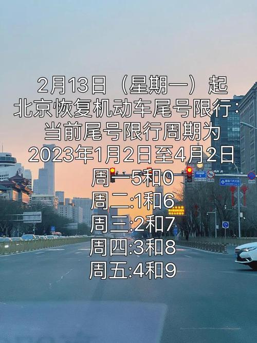 2023年北京限行尾号轮换：每月1日至12日限行5个尾号为英文字母的